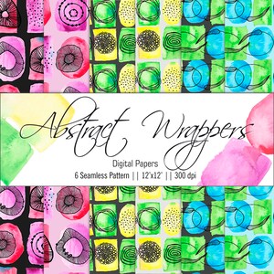 Abstract Wrappers Digital Paper Pack 12&#39;&#39;x12&#39;&#39;, Birthday digital paper, Digital wrapping paper, Abstract seamless pattern, Instant download