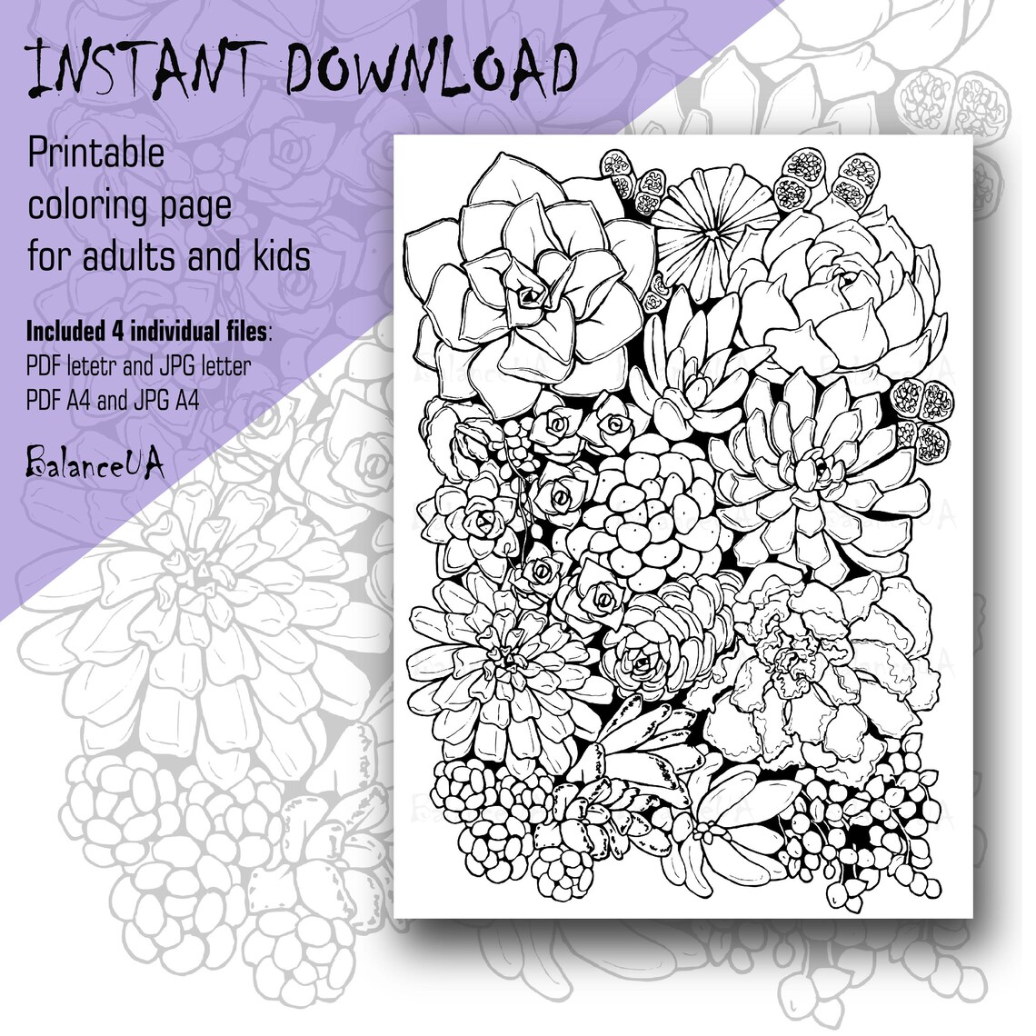 Printable Coloring Page, Botanic Coloring Page 8,5 X 11 and A4 ...