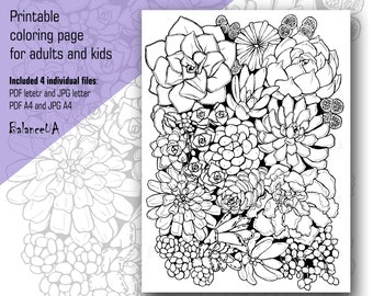 Printable Coloring Page, Botanic coloring page 8,5” x 11” and A4, Coloring sheets for Adult and Kids, Instant Download, PCP8