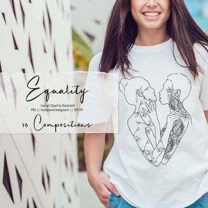 Line Art Compositions Clipart, Equality Clipart, Floral Line Art, Flower and Figure PNG, Character and flower, Graphic, Instant Download