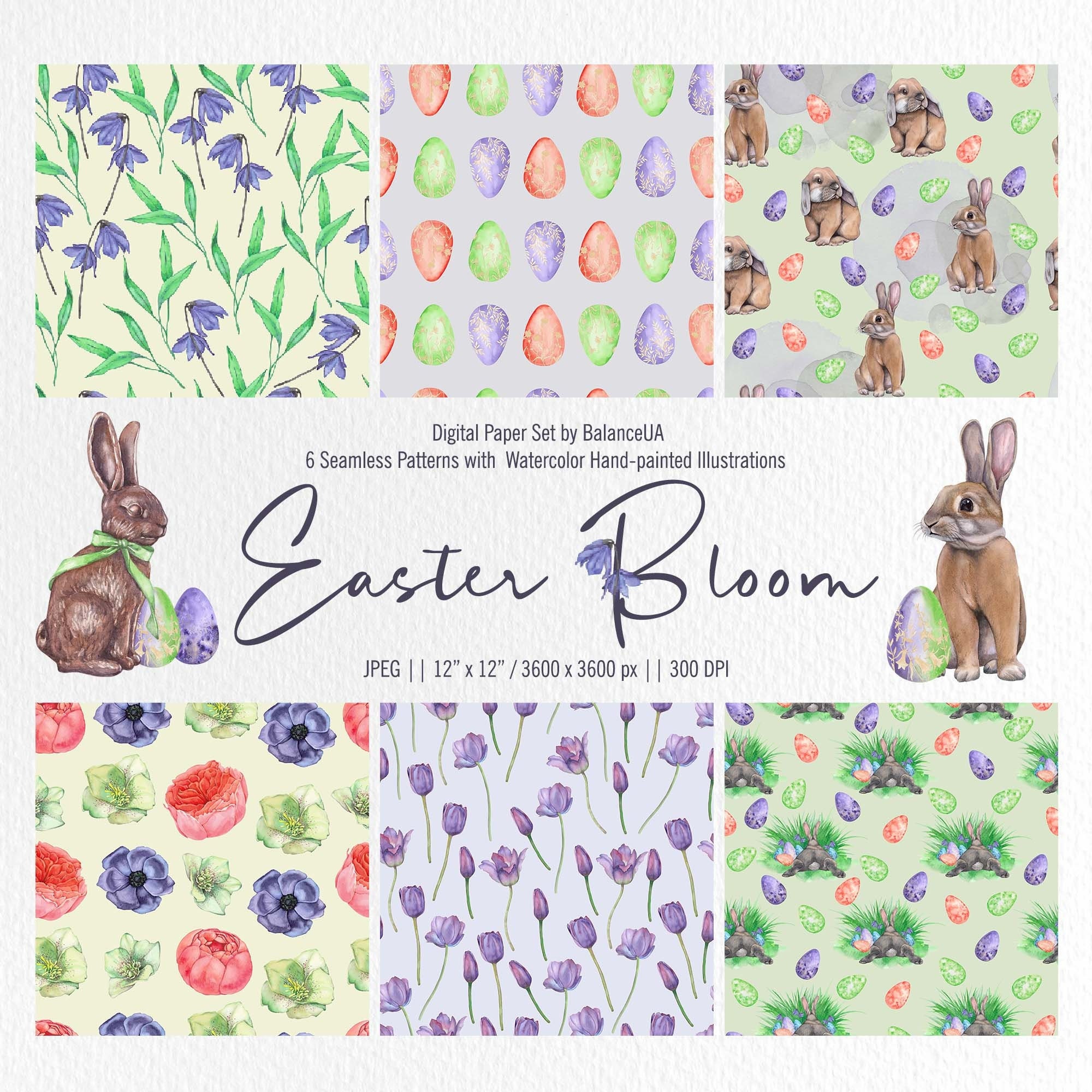 Easter Digital Paper Set, Easter Seamless Patterns, Easter Bunny ...