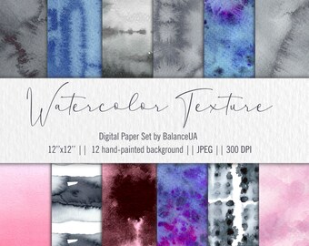 Watercolor Paper, Digital Watercolor Background, Scrapbooking paper 12"'x12", Abstract background, Digital paper set, INSTANT DOWNLOAD