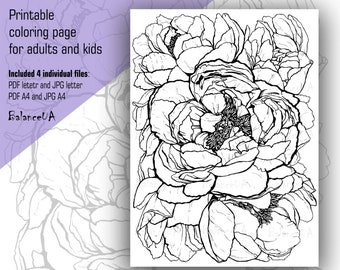 Printable Coloring Page, Floral coloring page 8,5” x 11” and A4, Coloring sheets for Adult and Kids, Instant Download, PCP6