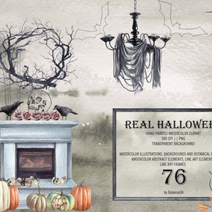 Halloween watercolor clipart, DIY Halloween decor, Pumpkin clip art, Halloween PNG, Watercolor background, Instant download
