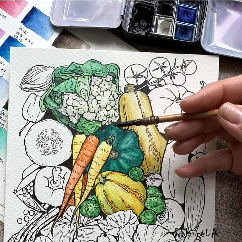 Printable Coloring Page Botanic Coloring Page 85 X 11 and | Etsy