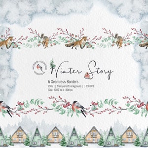 Watercolor Winter Border, Watercolor Clipart, Border PNG Seamless, Winter PNG, Christmas Clipart, Instant Download