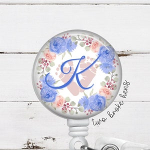 Initial Baby Feet Floral Badge Reel
