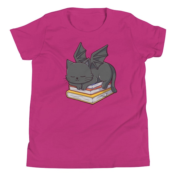 Kid's Cat Dragon T-Shirt | Cute Cat Dragon Sleeping on Books | Bookish Gifts | Gifts for Readers