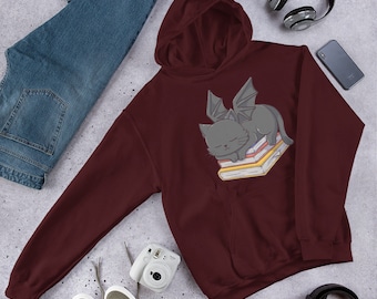 Cat Dragon Hoodie | Cute Cat Dragon Sleeping on Books | Bookish Gifts | Gifts for Readers