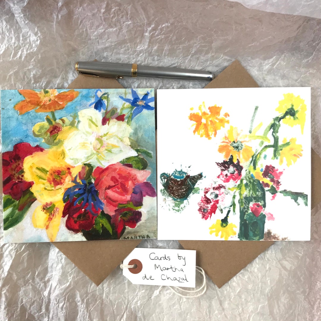 Set of 2 Flower Cards - Etsy