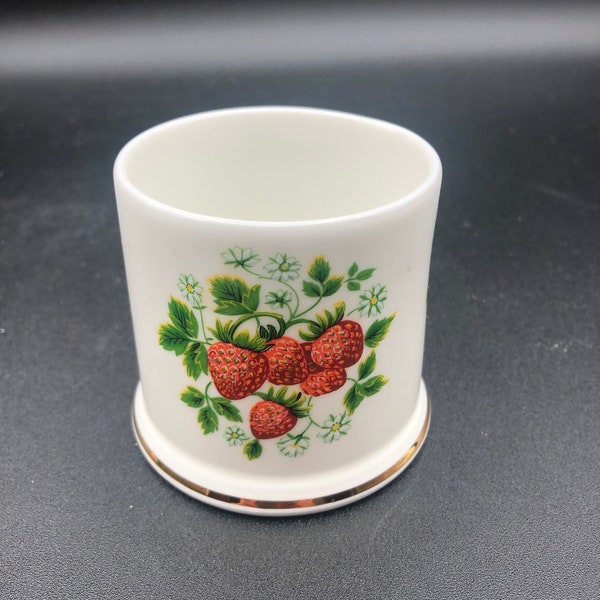 Vintage Fortnum & Mason Small Jar Red Strawberries Ceramic Gold Accent England UK