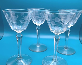 Mid Century Libbey Cocktail or Champagne Glasses Carlton Dots and Stems 1950s Barware Set of 4