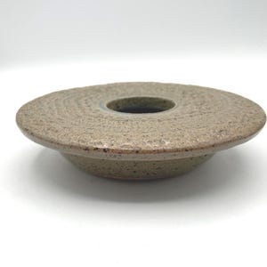 Studio Pottery Earth Tone Round Flat Textured Vase 6.75"w