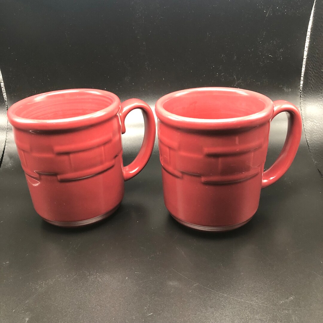 Longaberger Pottery Mugs Paprika or Brick Red Set of 2 Woven Traditions