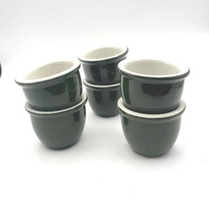 Vintage Hall Pottery Small Cups Bowls Ramekins Bakers Forest Green Set of 6 USA