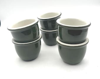 Vintage Hall Pottery Small Cups Bowls Ramekins Bakers Forest Green Set of 6 USA