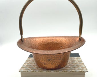 Vintage Copper Basket with Brass Handle Coppercraft Textured Hammered 8.75" h