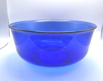 Cobalt Blue Glass Arcoroc France Mixing Serving 8.5" Bowl Rolled Edge Vintage