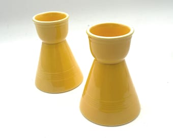 Yellow Double Egg Cups: Homer Laughlin Harlequin Set of 2 Midcentury