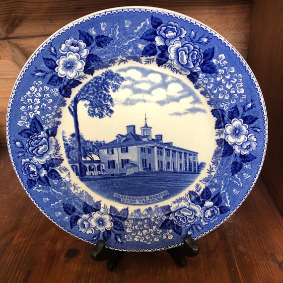 Vintage Mount Vernon Plate, Old English Staffordshire Ware, Blue