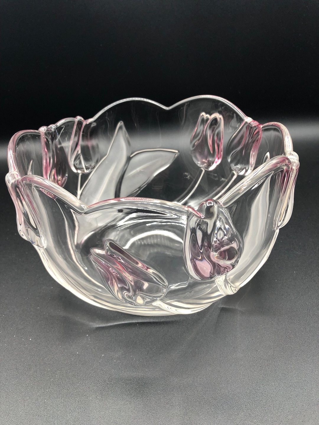 Vintage Mikasa Juliana Glass Bowl Pink With Raised Tulips - Etsy