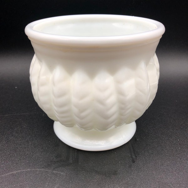 Vintage Milk Glass Planter by Randall white Bowl Vase maker marked Feather white wheat pattern 4.5" high