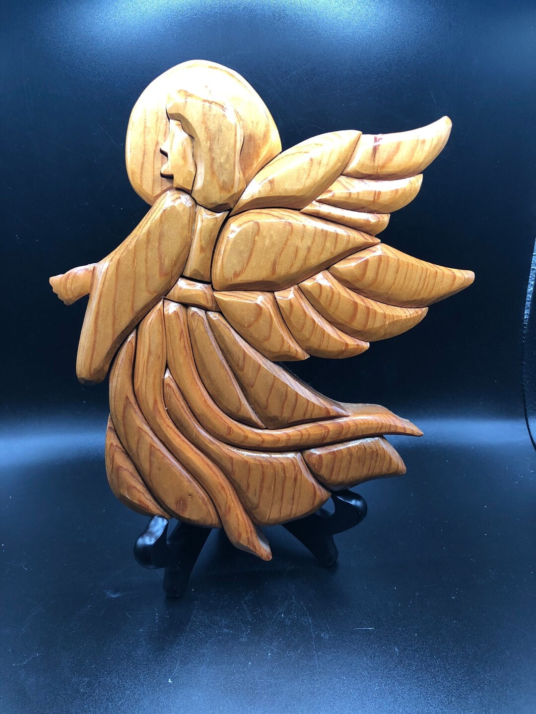 Hand Carved Wooden Angel Wall Hanging Wings Female Vintage Christmas Etsy