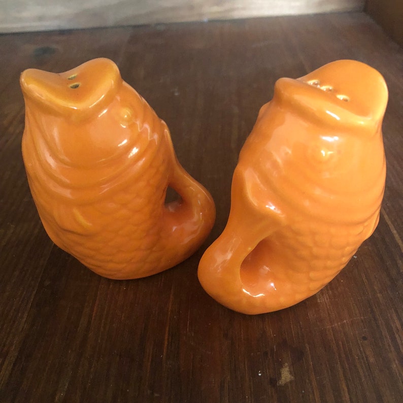Vintage Orange Koi Fish Salt and Pepper Shakers Ceramic With Etsy