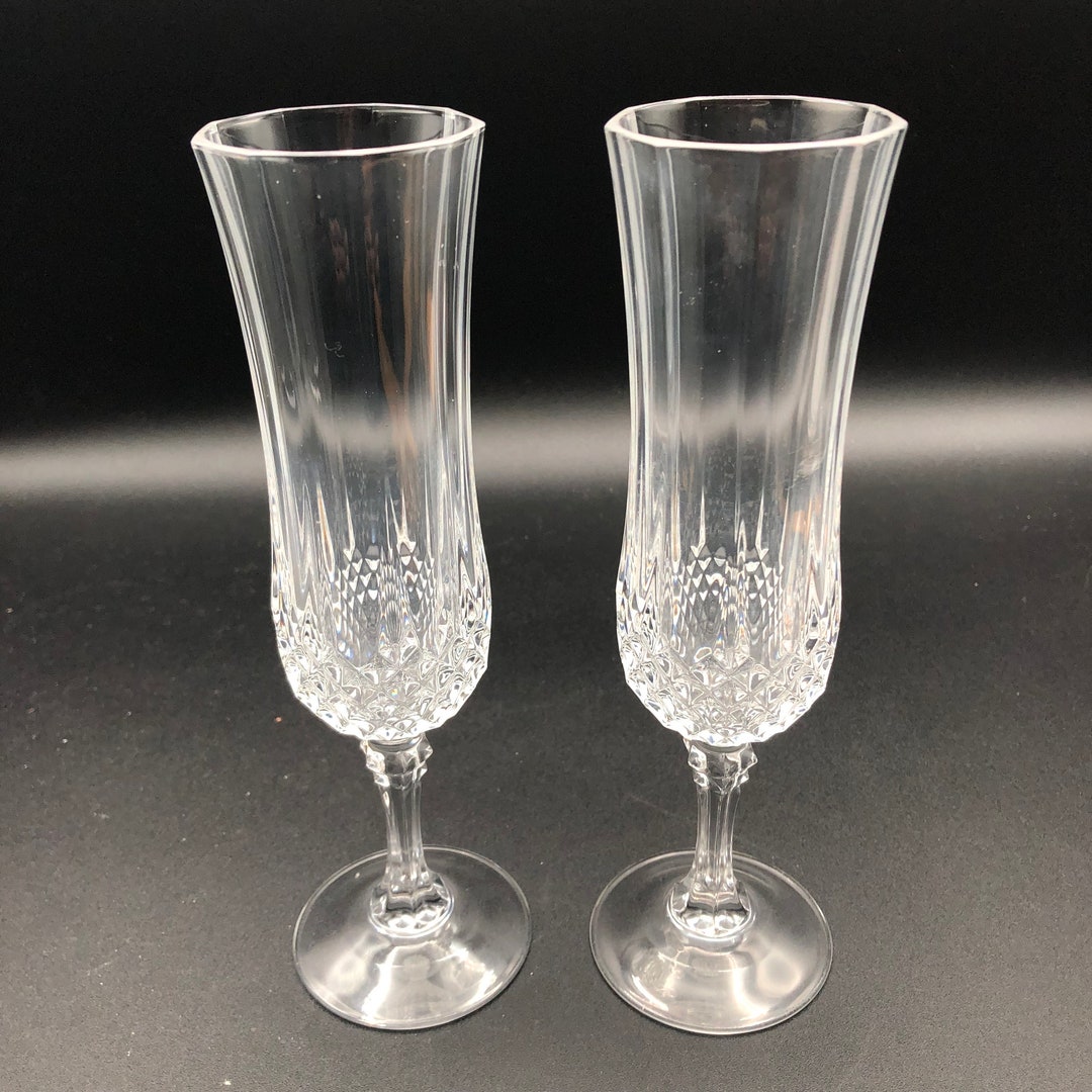 Pair of Champagne Flutes Cristal D'arques Longchamp Crystal Mimosa