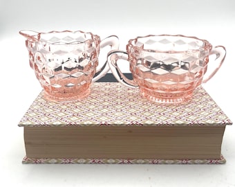 Vintage Pink Depression Glass - Jeanette Cube pattern - Sugar and Cream Set Made in USA