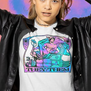 THEY/THEM | Unisex Graphic T-Shirt with Androgynous Hermaphrodite Icon, Colorful Enby Queer Fashion, Greek Mythology, LGBTQ Pride