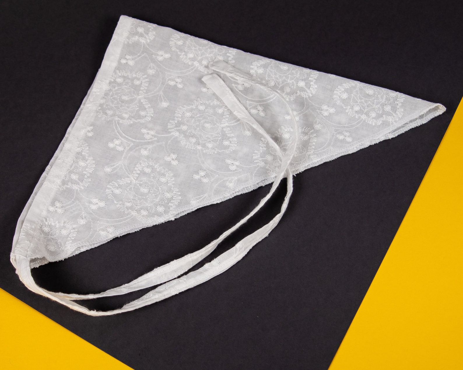 White cottagecore hair bandana. Embroidered cotton triangle Etsy