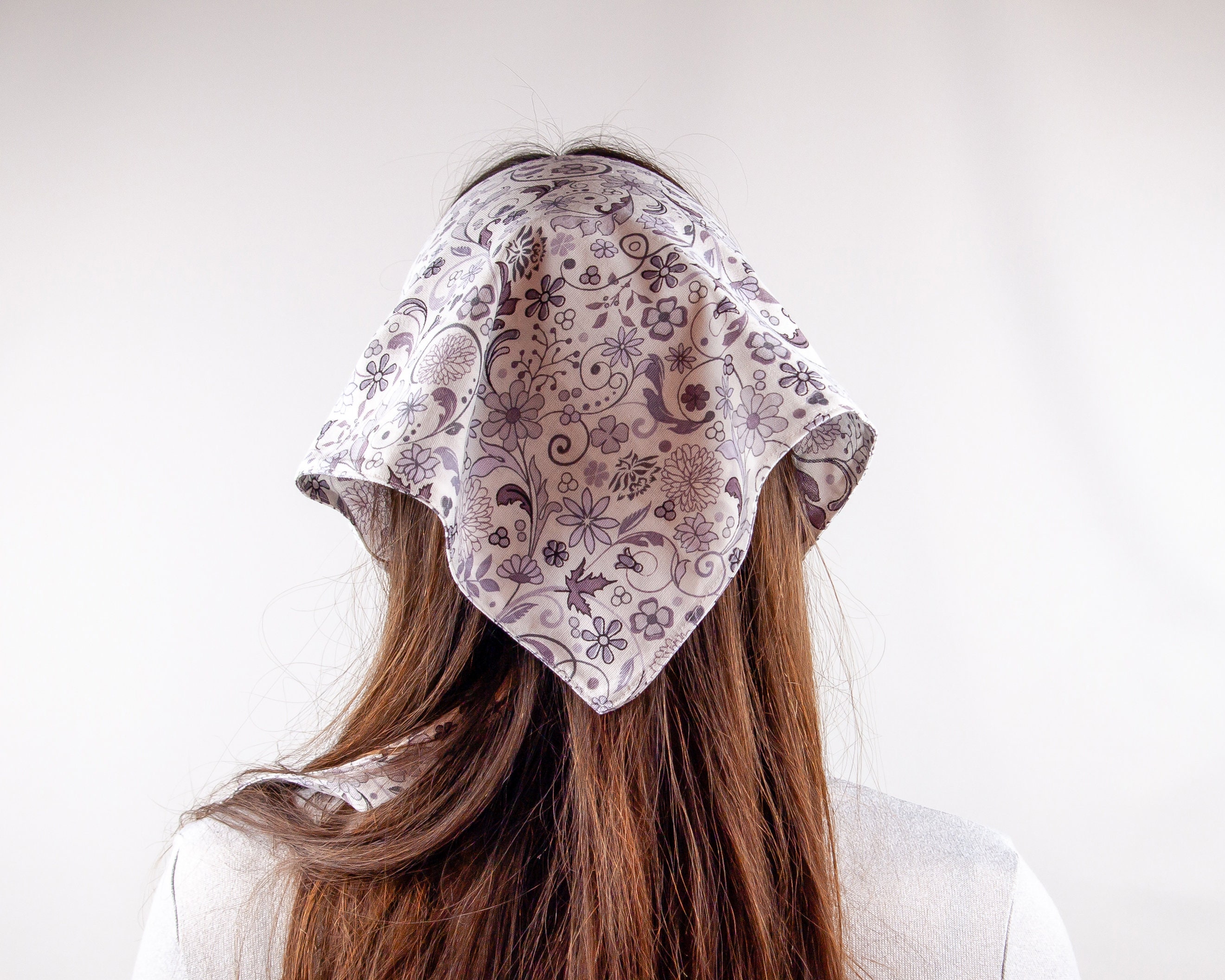 Cottagecore bandana. Neutral floral cotton head scarf. Etsy
