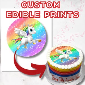 Image Comestible Personnalisée | Gâteau, Cupcake, Cake Pops, Beigne – Feuille de Sucre Format Lettre – Impression Alimentaire