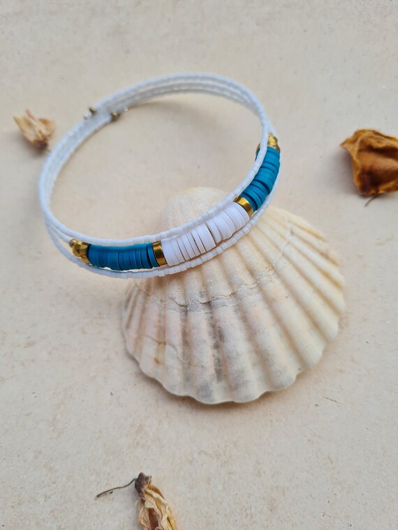 Creoles Legeres Perles Heishi Blanches Vert Emeraude Et Son Etsy