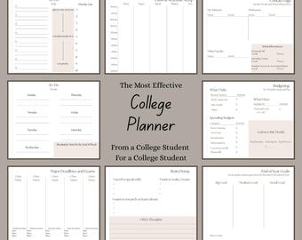 May include: A college planner with various sections for organization. Includes to-do lists, class schedules, contact pages, budgeting, and goal-setting templates. The planner is designed by a college student for college students.