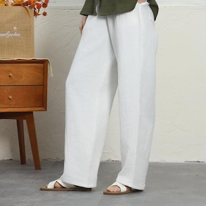 Frauen Baumwolle Leinen Haremshose lange Linie Hose Bodenlange Leinen Hose mit weitem Bein lockerer Herbst dicker Kleidung plus Größe Hose F56-h