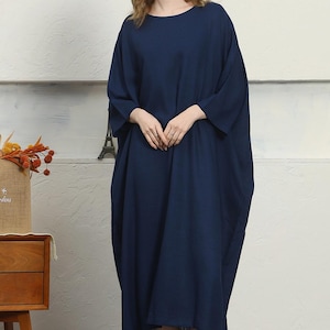 Vestido de lino y algodón para mujer con bolsillos, vestido casual de verano, vestido de lino de gran tamaño, vestido de algodón vintage hecho a mano, ropa personalizada de talla grande X19