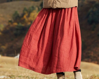 Linen skirts for women skirts with pockets 100% linen clothing plus size clothing A-line skirt Loose casual handmade custom skirt R12