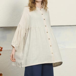 Camisa vanguardista com mangas bufantes, blusa feminina com mangas balão, blusa de algodão e linho, tamanhos grandes disponíveis, blusa feminina folgada F91