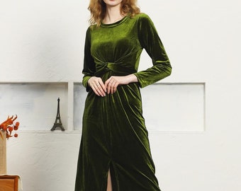 Women's velvet dress Wrap long sleeve midi dress wedding Bridesmaid Party Winter velvet Dresses For Women plus size velvet dress vintage X30