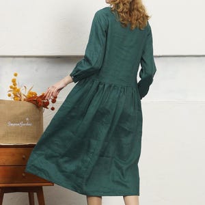 Women&#39;s Linen shirt Dress Loose fit linen dress Vintage Spring dress soft casual boho dress 100% Linen dress Plus size Clothing custom F44