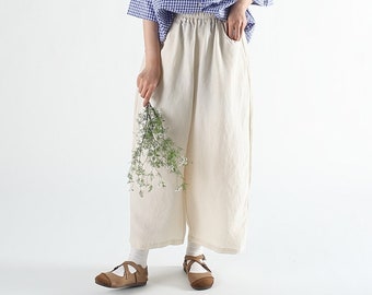 Women linen pants harem pants wide leg pants casual elastic waist pants linen trousers plus size clothing custom loose long pants N280