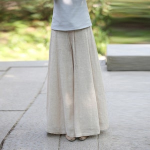 Women's pants vintage linen wide leg culottes pants handmade custom loose trousers pure linen clothing linen pants plus size clothing F607