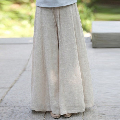 Women Loose Vintage Wide Leg Linen Pants