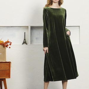 Women velvet dress long sleeve Winter Bridesmaid Velvet Dress large size dress plus size clothing Prom dress Pocket Kaftan velour dress R26