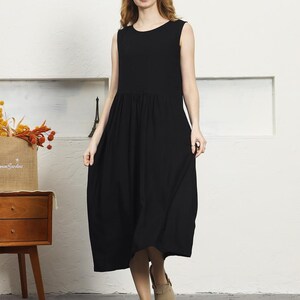 Vestido de lino para mujer, vestido largo sin mangas, vestido caftán holgado de algodón de gran tamaño, vestido de lino sin mangas, vestido largo de verano, ropa de talla grande A25