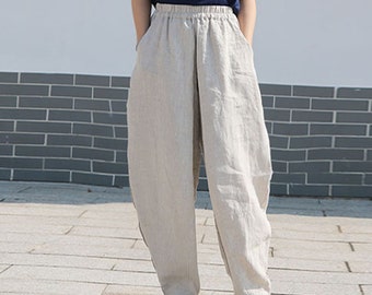 Linen pants with pockets women vintage trousers custom pants linen trousers casual pants harem pants women's trousers loose pants F862