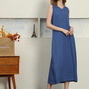 Vestido de lino y algodón, vestido largo sin mangas para mujer, vestidos largos de verano, vestido de lino y algodón, vestido bohemio, ropa de lino personalizada de talla grande B65