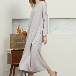 Vestido largo de lino y algodón para mujer, caftán holgado de manga larga de lino y algodón, talla grande, para primavera y verano, A69